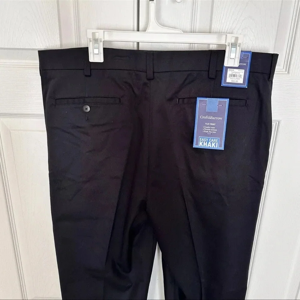 Croft & Barrow‎ Easy Care Khaki Black Pants Flat Front Size 38x29 NWT